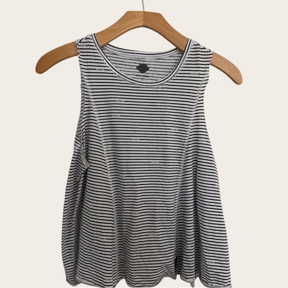 Harley-Davidson Black & White Striped Women’s Small Tank Top